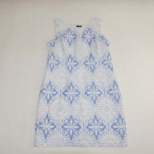 Talbots Women's Sleeveless Shift Dress Size 14 Petite Blue White Cotton Blend P